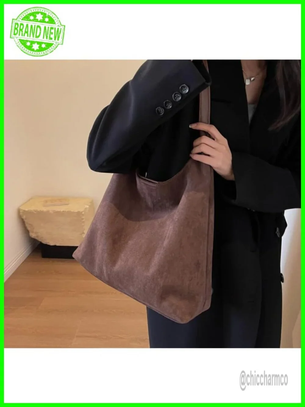 Faux Suede Hobo Bag Slouchy Purse Fashionable Shoulder Tote Handbag